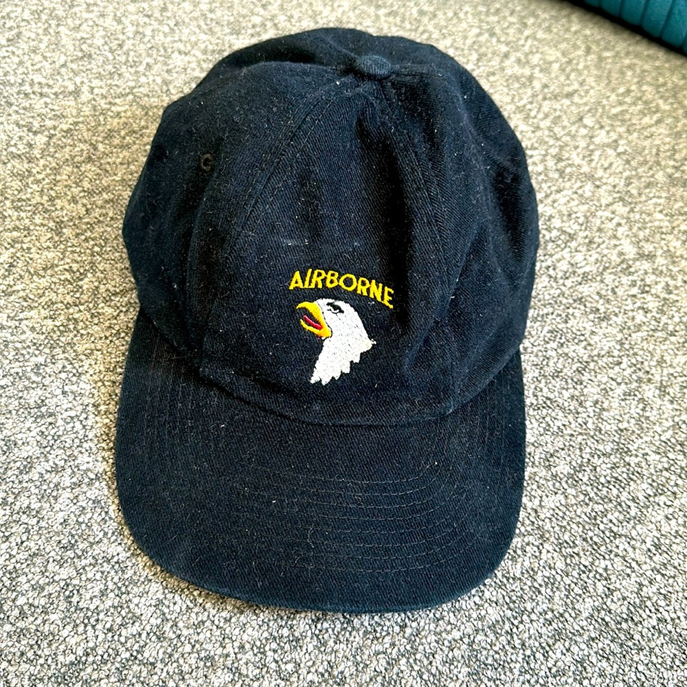 101 DIVISION AIRBORNE NISSIN ADJUSTABLE BLACK BASEBALL CAP WITH EAGLE